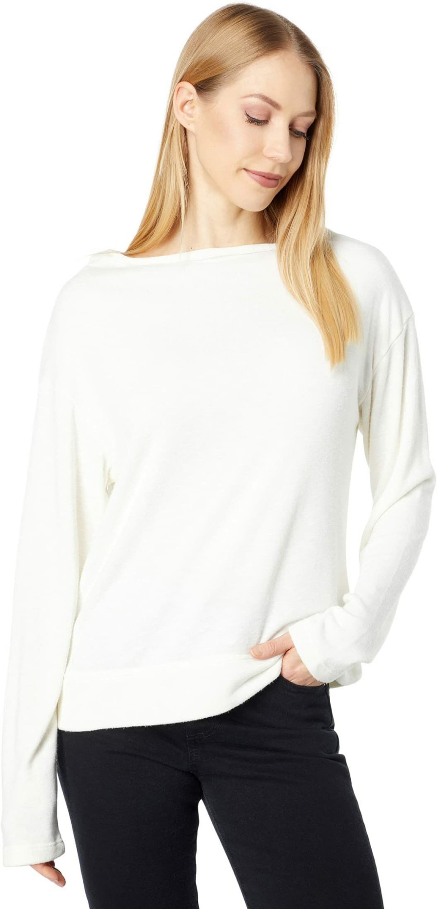 Sweaters * | Mod-O-Doc Soft Slubby Terrycloth Long Sleeve Draped Mock Neck Pullover