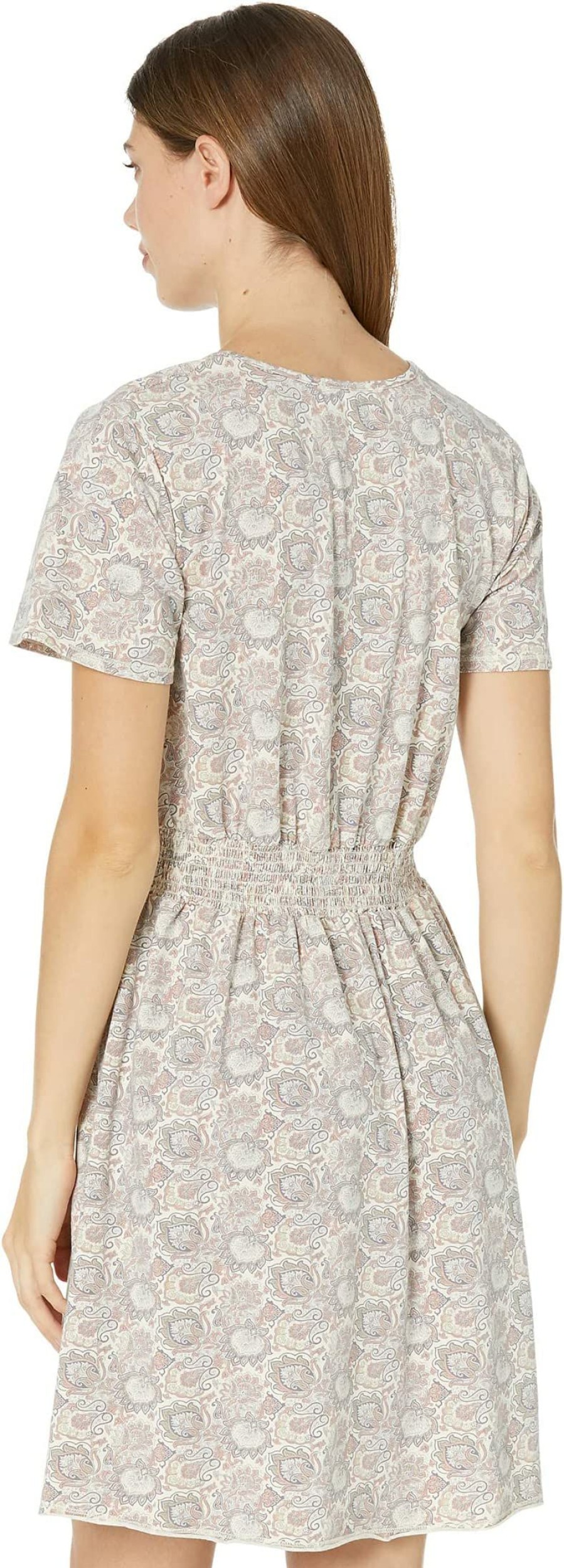 Dresses * | Mod-O-Doc Paisley Printed Jersey Short Sleeve V-Neck Smock Waist Dress