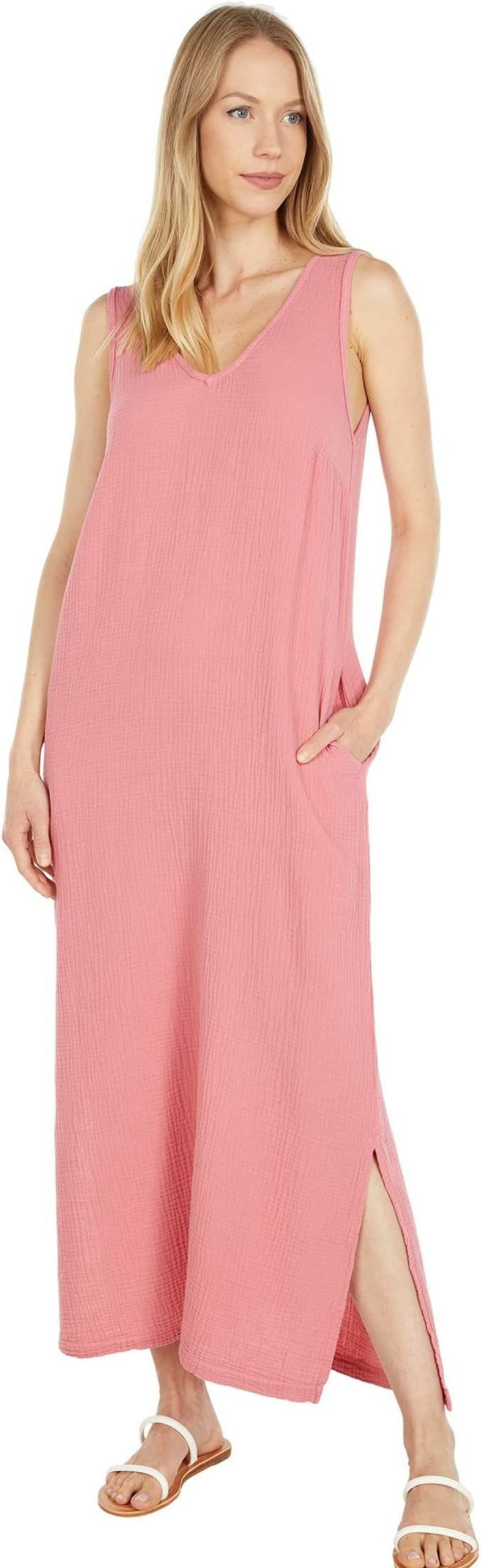 Dresses * | Mod-O-Doc Double Layer Gause V-Neck Maxi Dress