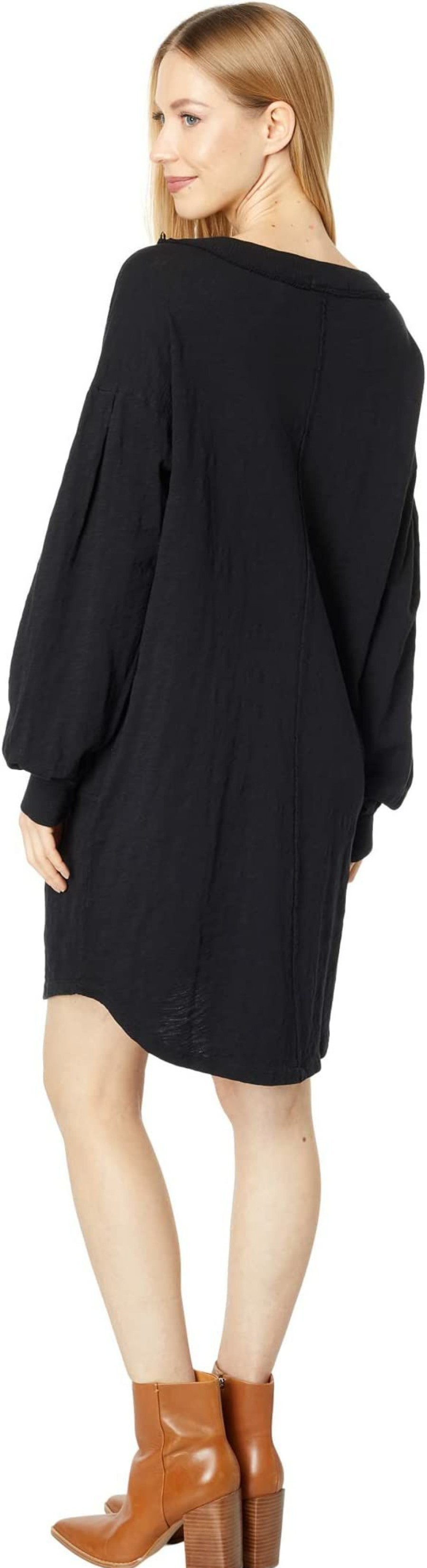 Dresses * | Mod-O-Doc Slub Jersey Long Pleated Sleeves V-Neck Dress