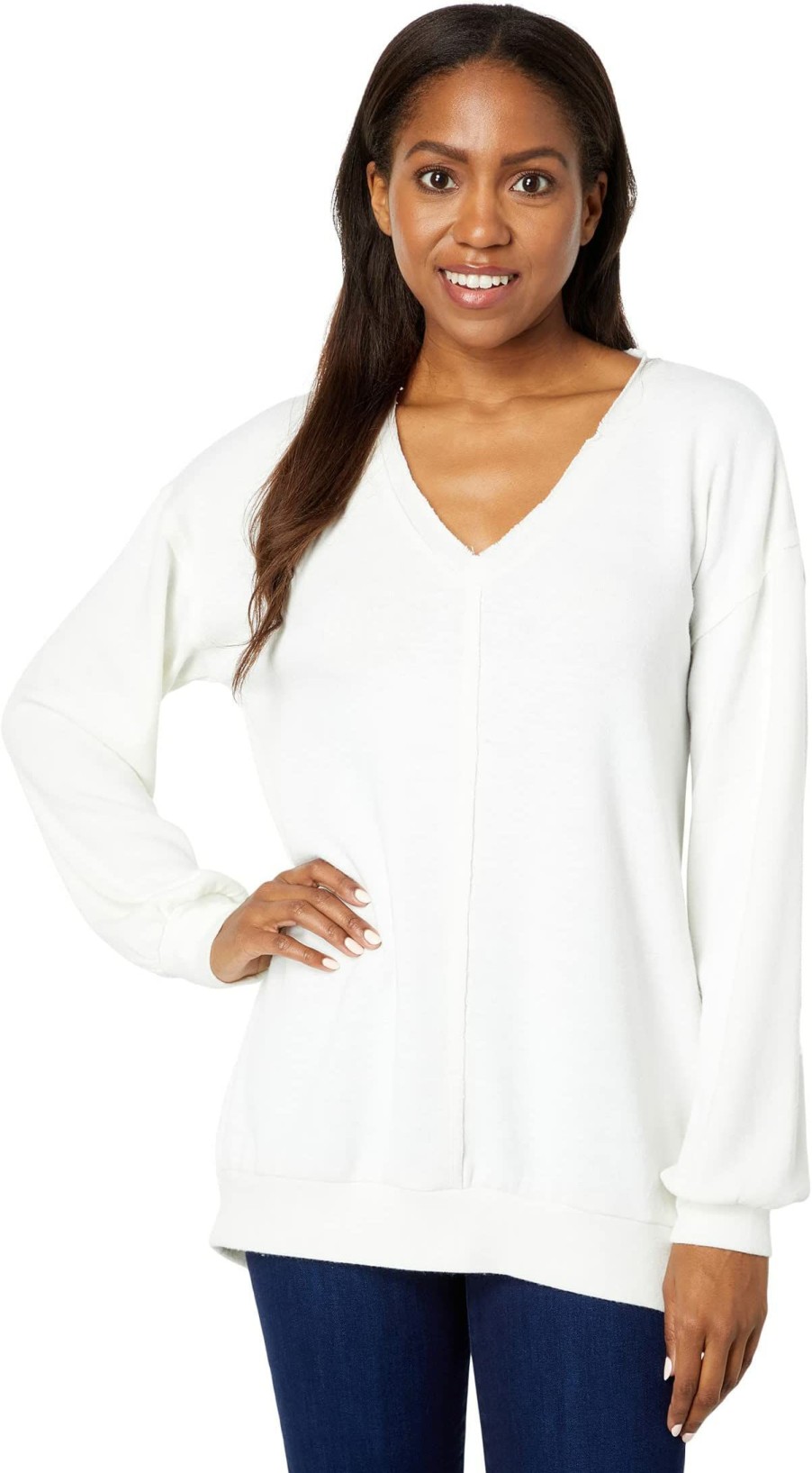 Hoodies & Sweatshirts * | Mod-O-Doc Cozy Brushed Jersey Long Sleeve V-Neck Tunic