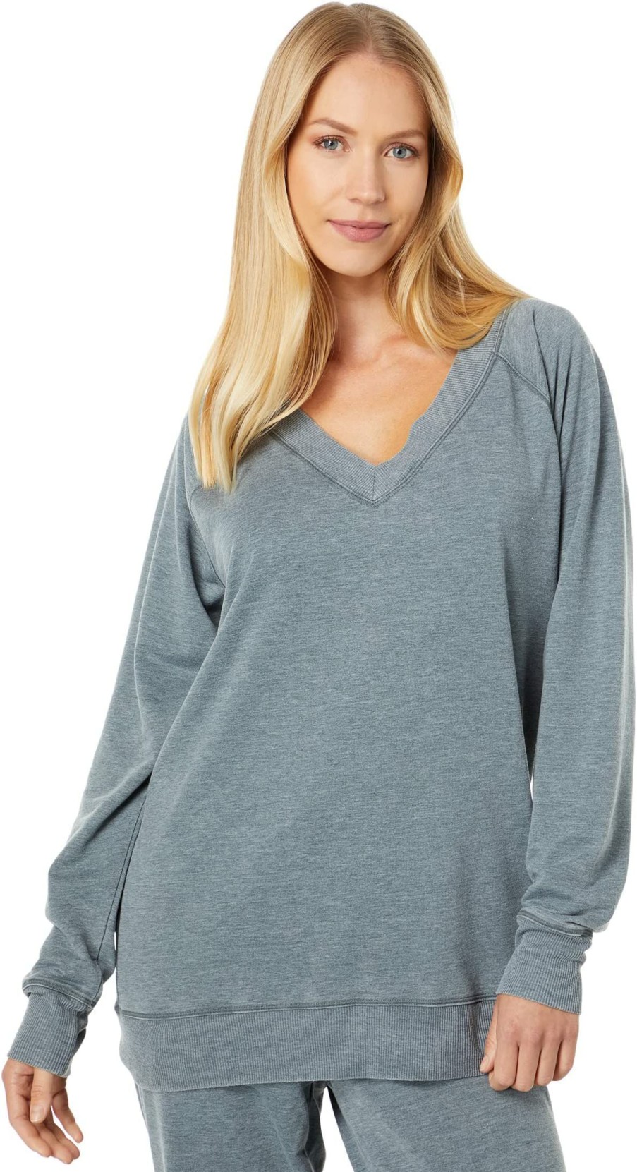 Hoodies & Sweatshirts * | Mod-O-Doc Burnout Fleece Long Sleeve Open V-Neck Tunic