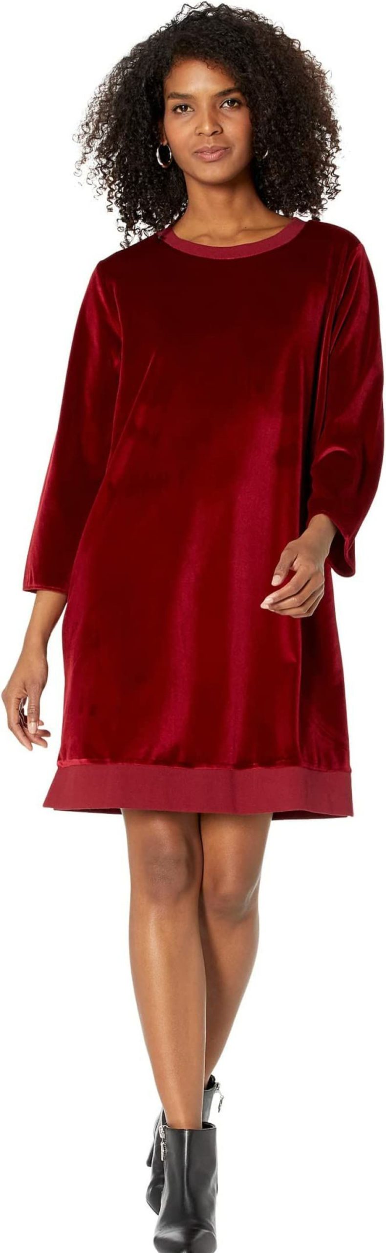 Dresses * | Mod-O-Doc Stretch Velvet 3/4 Sleeve Shift Dress