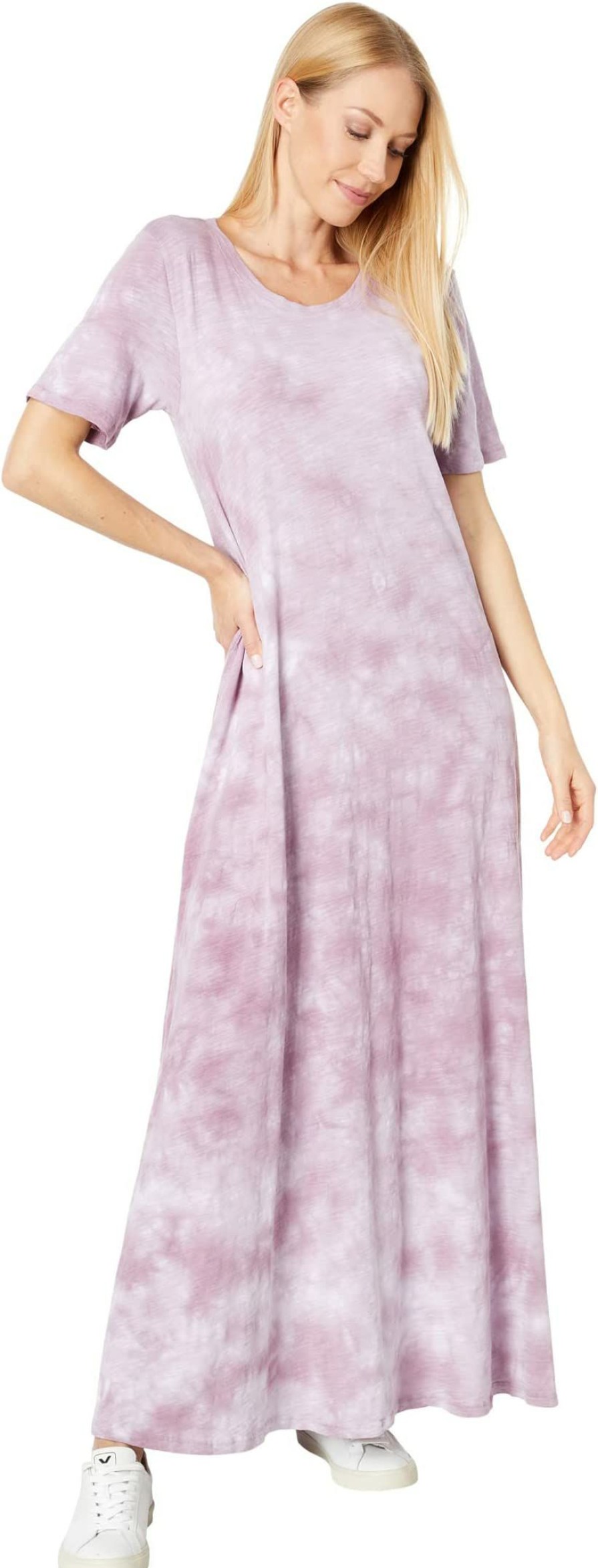 Dresses * | Mod-O-Doc Tie-Dye Slub Jersey 1/2 Sleeve Maxi Crew Dress