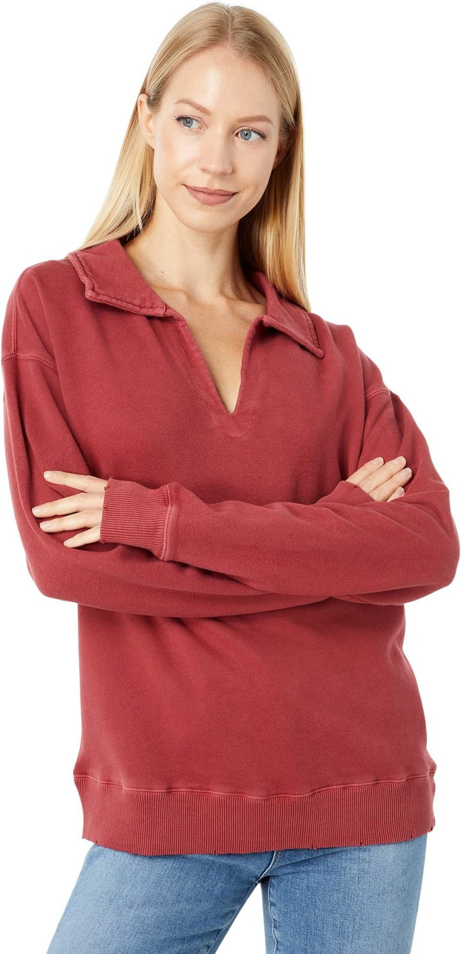 Hoodies & Sweatshirts * | Mod-O-Doc French Terry Long Sleeve Split Funnel Neck Sweatshirt Tunic