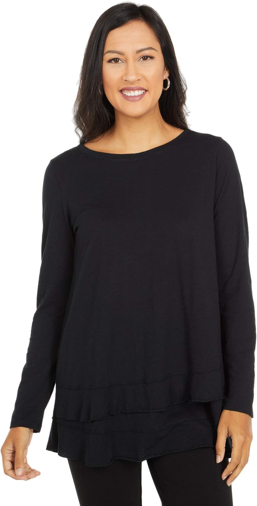 Shirts & Tops * | Mod-O-Doc Slub Jersey Asymmetrical Long Sleeve Flounce Hem Tee