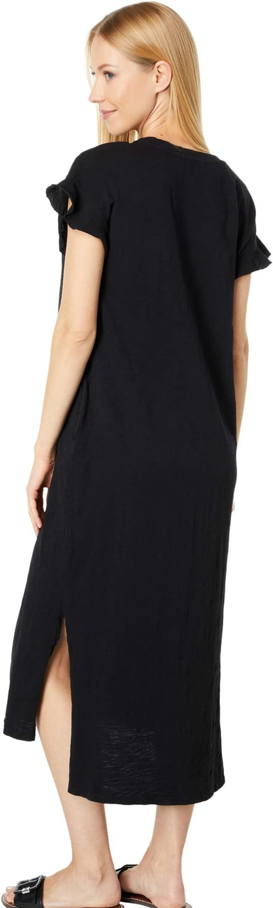 Dresses * | Mod-O-Doc Slub Jersey Flounce Sleeve V-Neck Midi Dress