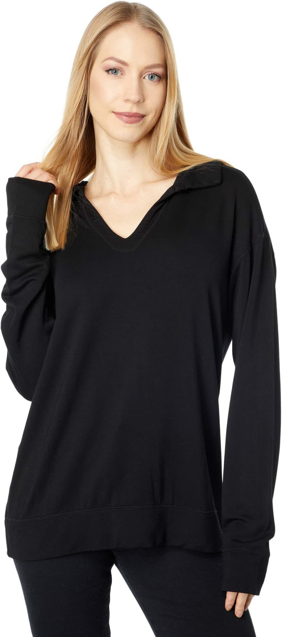 Hoodies & Sweatshirts * | Mod-O-Doc Rayon Spandex Fleece Long Sleeve Split Collar Neck Sweatshirt