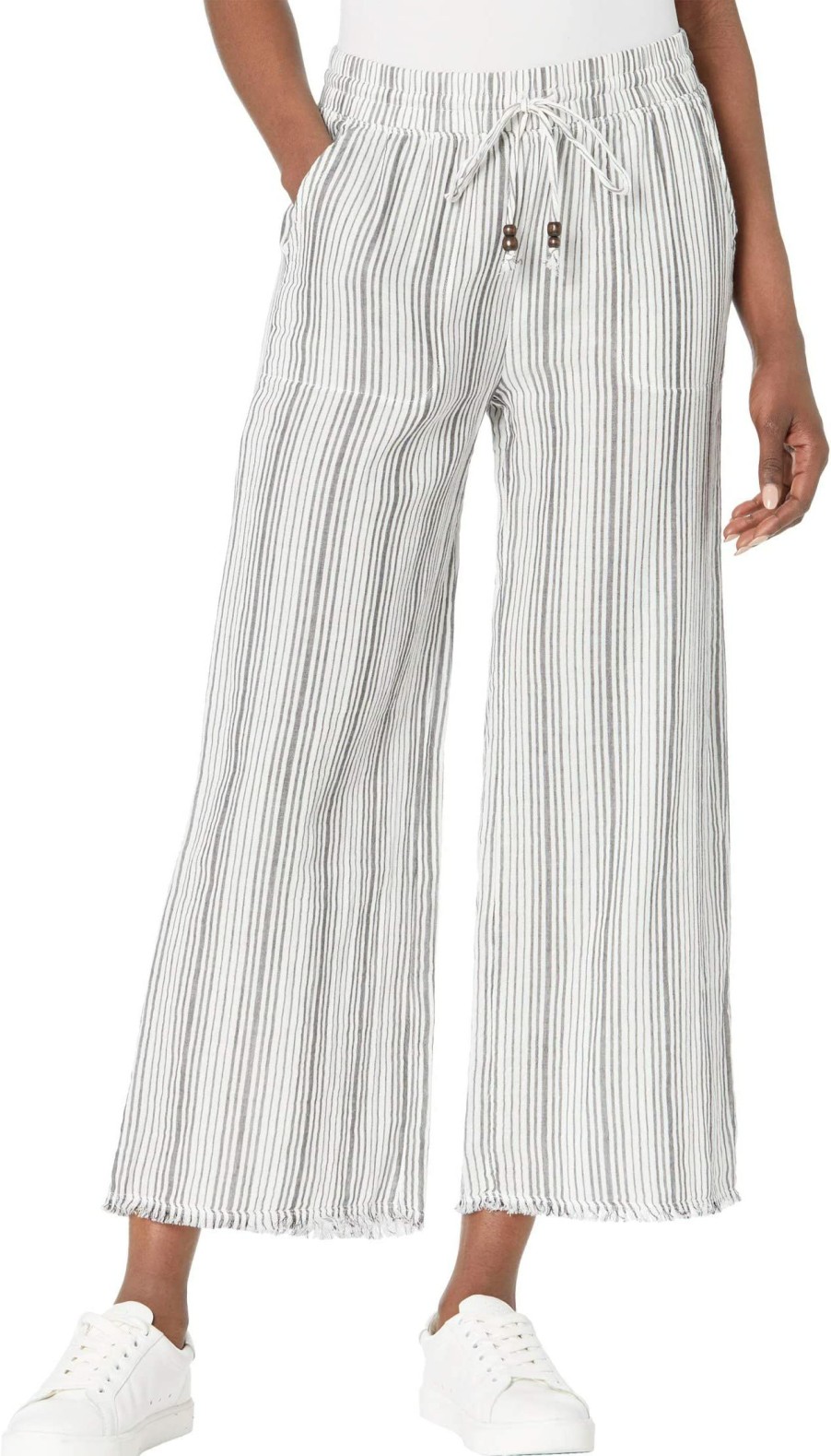 Pants * | Mod-O-Doc Stripe Gauze Cropped Pants With Frayed Hem