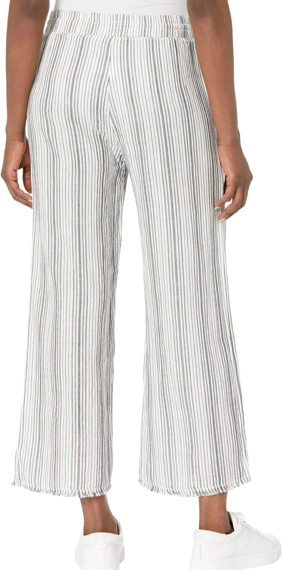 Pants * | Mod-O-Doc Stripe Gauze Cropped Pants With Frayed Hem